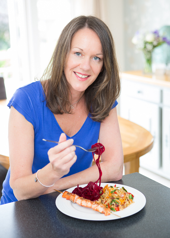 Healthy Salmon Skewers with Brown RIce and Vegetable Stir Fry Amanda Morris Nutrition photos by Rebecca Fennell Photography